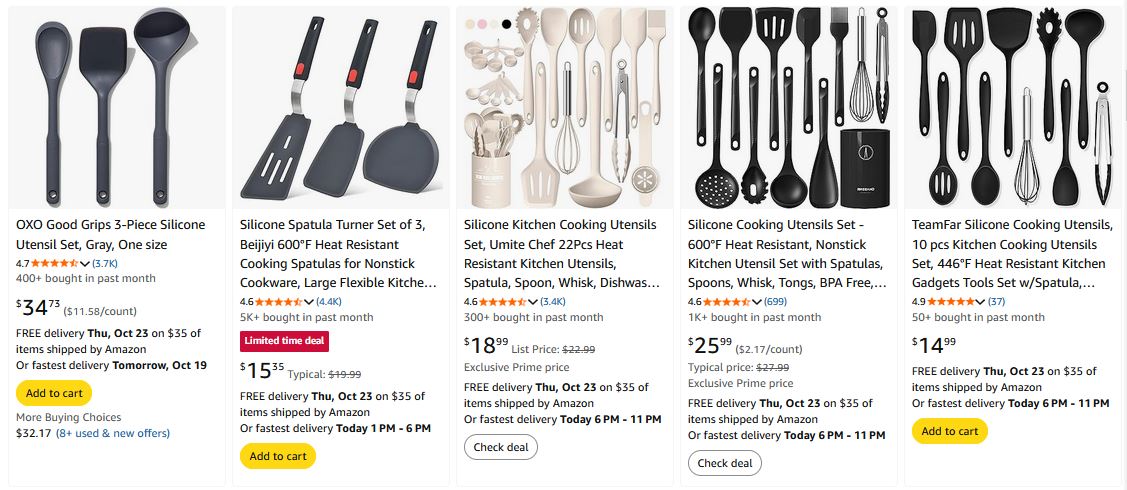 kitchen product photography | ecommerce photography for kitchen products | silicone utensils product listing photography