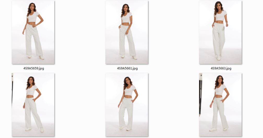 clothing model photography, white pants photography